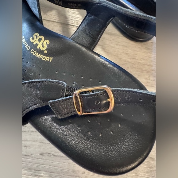 SAS TriPad Caress Sandals Strap Slingback Wedge Sz 9 WW Black Leather Comfort - Picture 8 of 9